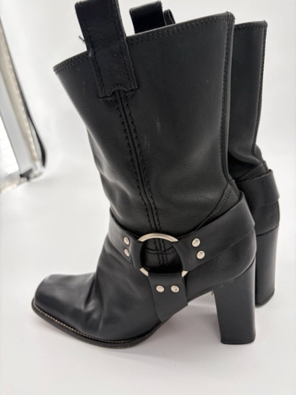 Vintage Michael Kors Archival Black Leather Harness Moto Boots - Size Women's 10 - Picture 7 of 9